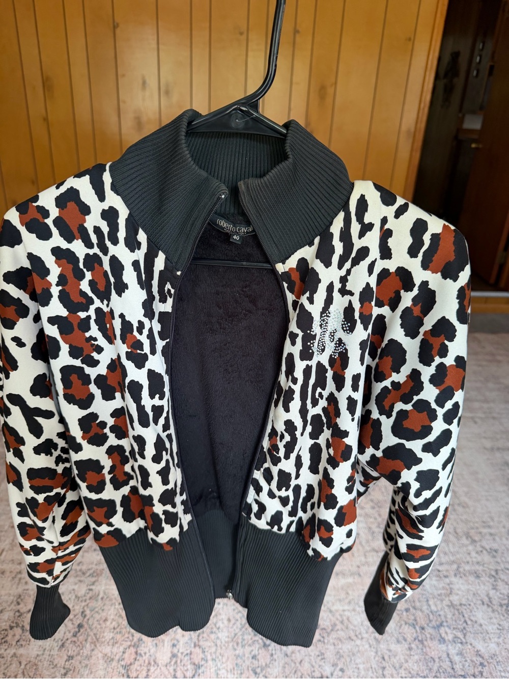 Roberto Cavalli Animal-Print Bomber Jacket in Black, White & Brown